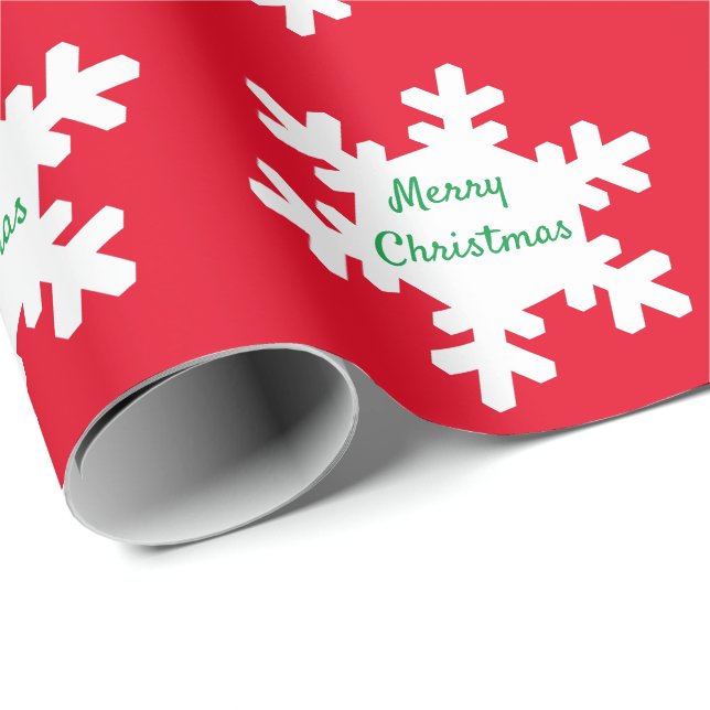 Snowflake Pattern Red Green White Merry Christmas Wrapping Paper (Roll Corner)