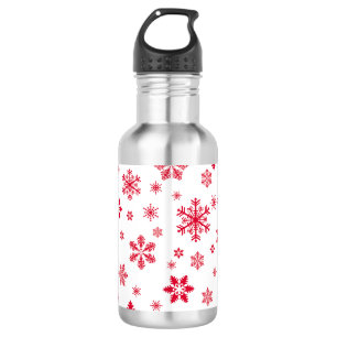 Snowflake Pattern, Red Snowflakes, Snow, White 532 Ml Water Bottle