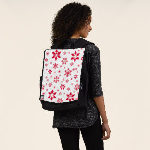 Snowflake Pattern, Red Snowflakes, Snow, White Backpack