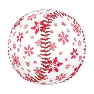 Snowflake Pattern, Red Snowflakes, Snow, White Baseball