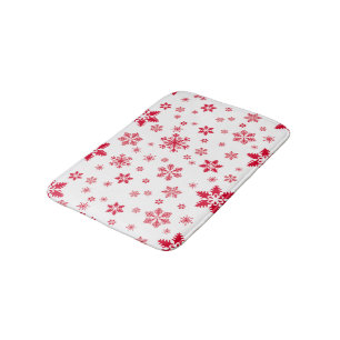 Snowflake Pattern, Red Snowflakes, Snow, White Bath Mat