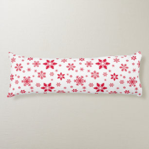 Snowflake Pattern, Red Snowflakes, Snow, White Body Cushion
