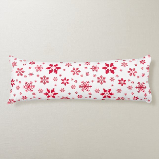 Snowflake Pattern, Red Snowflakes, Snow, White Body Cushion (Front)