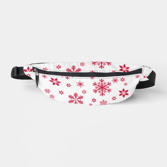 Snowflake Pattern, Red Snowflakes, Snow, White Bum Bags (Front)