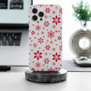 Snowflake Pattern, Red Snowflakes, Snow, White iPhone 15 Pro Max Case