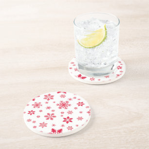 Snowflake Pattern, Red Snowflakes, Snow, White Coaster