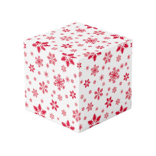 Snowflake Pattern, Red Snowflakes, Snow, White Cube