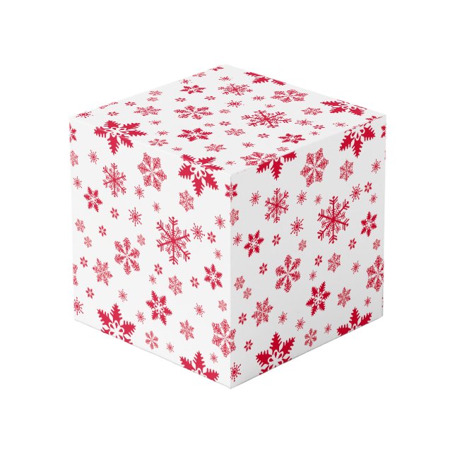 Snowflake Pattern, Red Snowflakes, Snow, White Cube (Front Angled)