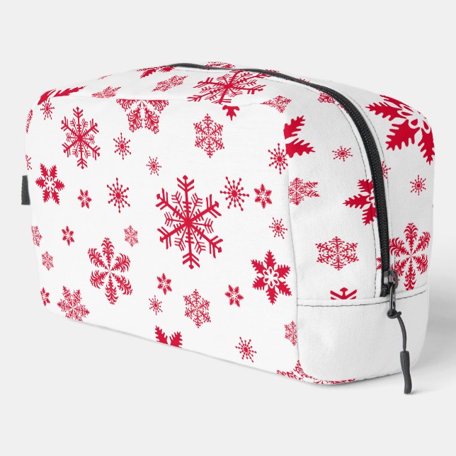 Snowflake Pattern, Red Snowflakes, Snow, White Dopp Kit (Right Corner)