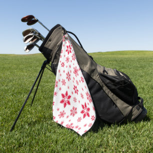 Snowflake Pattern, Red Snowflakes, Snow, White Golf Towel