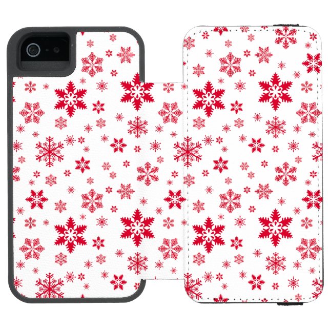 Snowflake Pattern, Red Snowflakes, Snow, White Incipio iPhone Wallet Case (Folio Open)