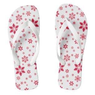 Snowflake Pattern, Red Snowflakes, Snow, White Jandals