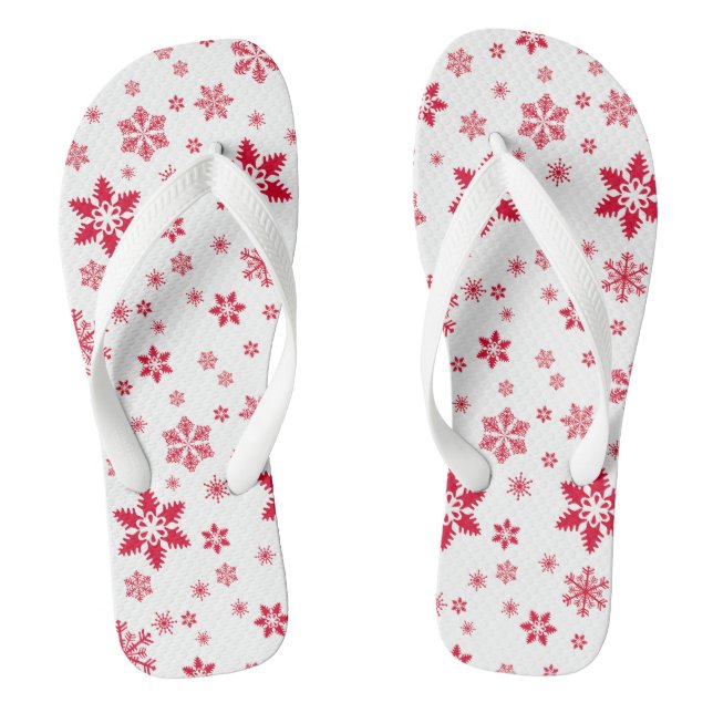 Snowflake Pattern, Red Snowflakes, Snow, White Jandals (Footbed)