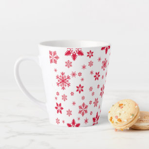 Snowflake Pattern, Red Snowflakes, Snow, White Latte Mug