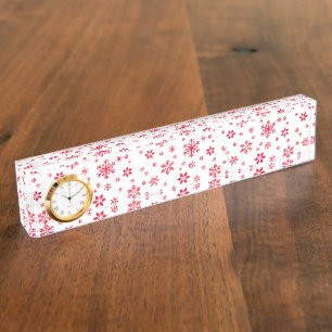 Snowflake Pattern, Red Snowflakes, Snow, White Nameplate
