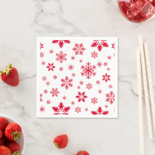 Snowflake Pattern, Red Snowflakes, Snow, White Napkin