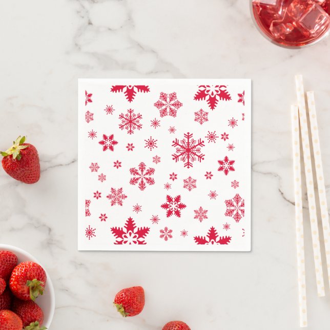 Snowflake Pattern, Red Snowflakes, Snow, White Napkin (Insitu)