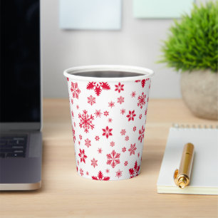 Snowflake Pattern, Red Snowflakes, Snow, White Paper Cups