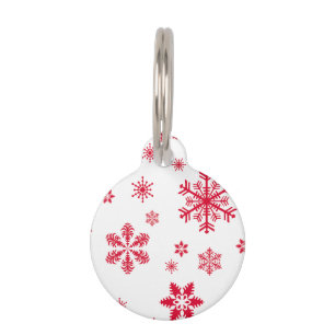 Snowflake Pattern, Red Snowflakes, Snow, White Pet Tag