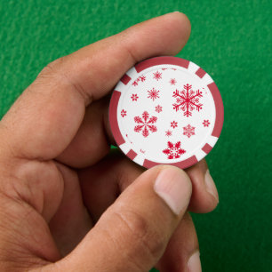 Snowflake Pattern, Red Snowflakes, Snow, White Poker Chips