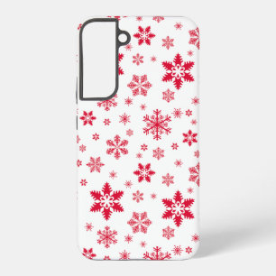 Snowflake Pattern, Red Snowflakes, Snow, White Samsung Galaxy Case