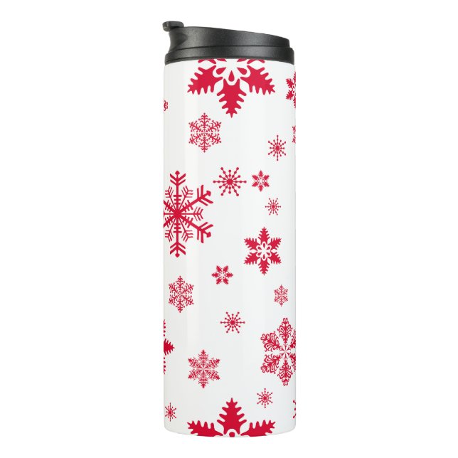 Snowflake Pattern, Red Snowflakes, Snow, White Thermal Tumbler (Rotated Right)