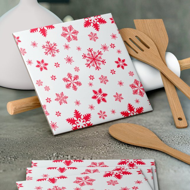 Snowflake Pattern, Red Snowflakes, Snow, White Tile (Creator Uploaded)