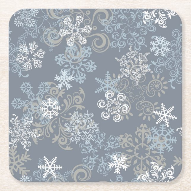 Snowflake Pattern Square Paper Coaster (Front)
