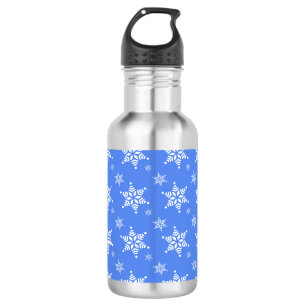 Snowflake Pattern, White Snowflakes, Snow, Blue 532 Ml Water Bottle