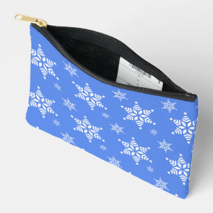Snowflake Pattern, White Snowflakes, Snow, Blue Accessory Pouch