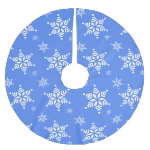 Snowflake Pattern, White Snowflakes, Snow, Blue Brushed Polyester Tree Skirt
