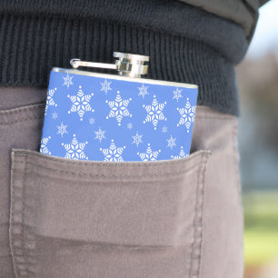 Snowflake Pattern, White Snowflakes, Snow, Blue Hip Flask