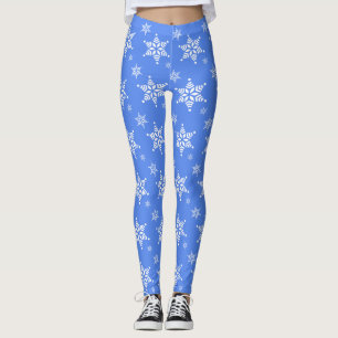 Snowflake Pattern, White Snowflakes, Snow, Blue Leggings