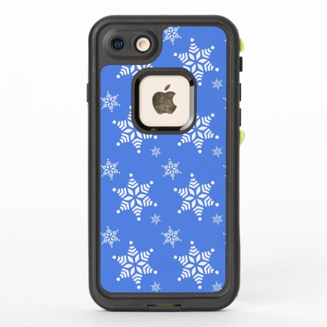 Snowflake Pattern, White Snowflakes, Snow, Blue LifeProof iPhone Case (Back)