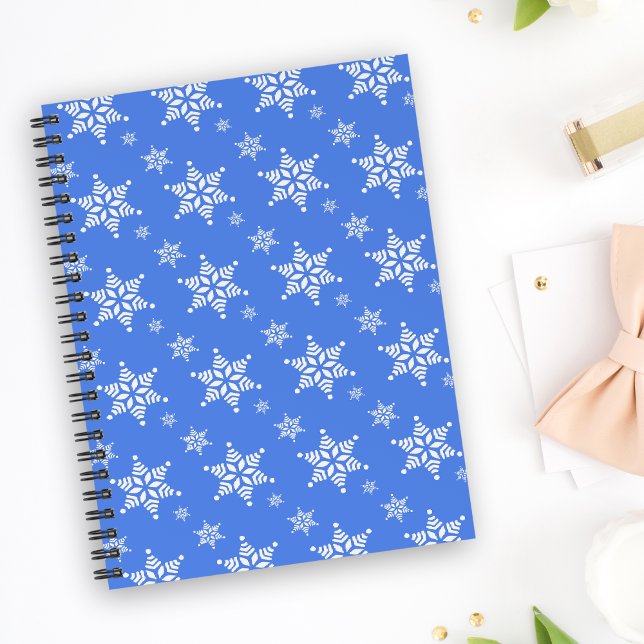 Snowflake Pattern, White Snowflakes, Snow, Blue Notebook (Creator Uploaded)