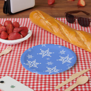 Snowflake Pattern, White Snowflakes, Snow, Blue Paper Plate