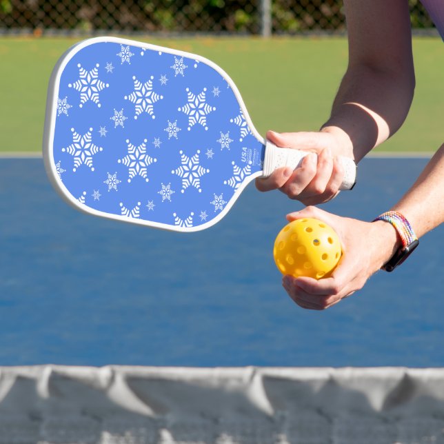 Snowflake Pattern, White Snowflakes, Snow, Blue Pickleball Paddle (Insitu)