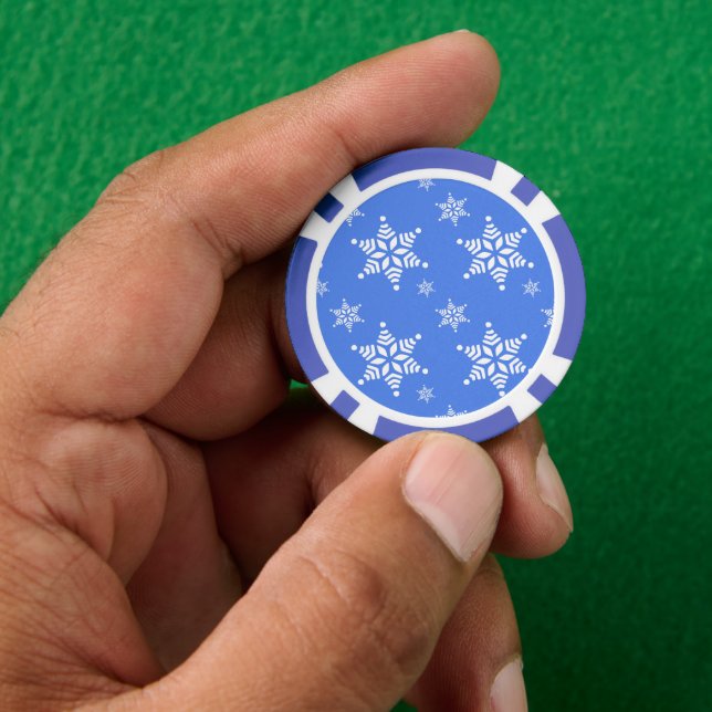Snowflake Pattern, White Snowflakes, Snow, Blue Poker Chips (Hand)