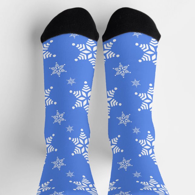Snowflake Pattern, White Snowflakes, Snow, Blue Socks (Top)