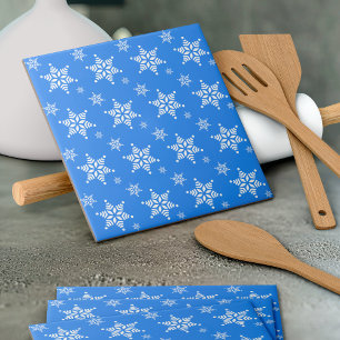 Snowflake Pattern, White Snowflakes, Snow, Blue Tile