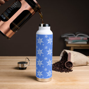 Snowflake Pattern, White Snowflakes, Snow, Blue Water Bottle