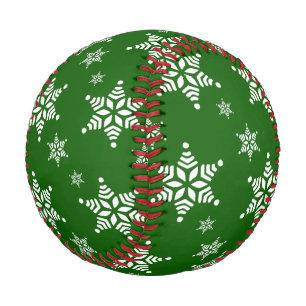 Snowflake Pattern, White Snowflakes, Snow, Green Baseball