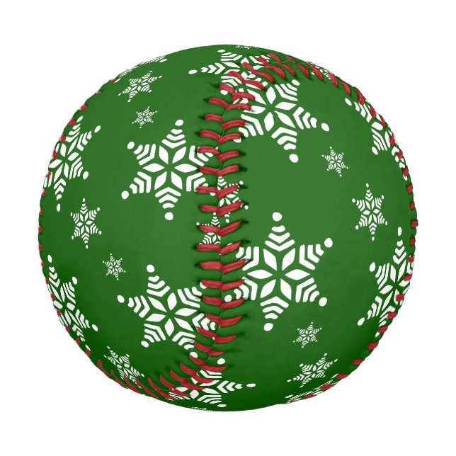 Snowflake Pattern, White Snowflakes, Snow, Green Baseball (Angled)