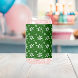 Snowflake Pattern, White Snowflakes, Snow, Green Can Glass