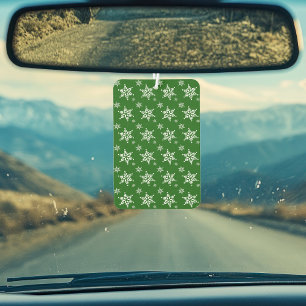 Snowflake Pattern, White Snowflakes, Snow, Green Car Air Freshener