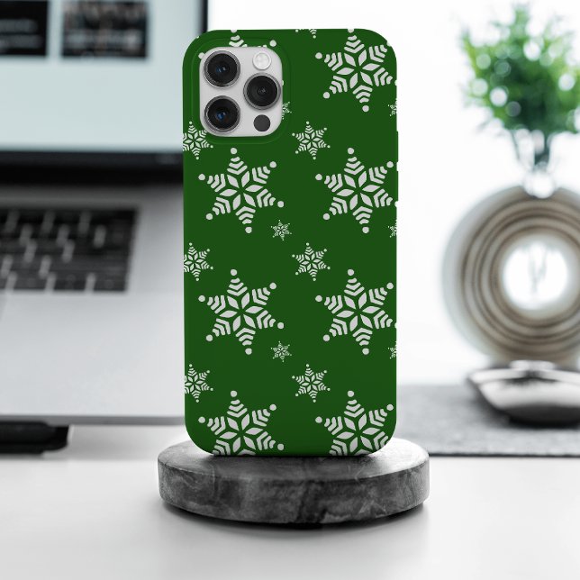 Snowflake Pattern, White Snowflakes, Snow, Green Case-Mate iPhone Case (Creator Uploaded)