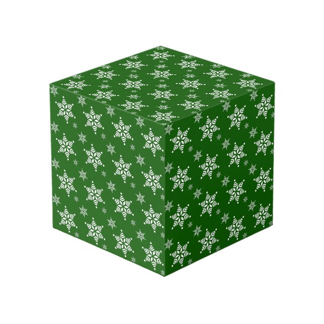 Snowflake Pattern, White Snowflakes, Snow, Green Cube (Front Angled)