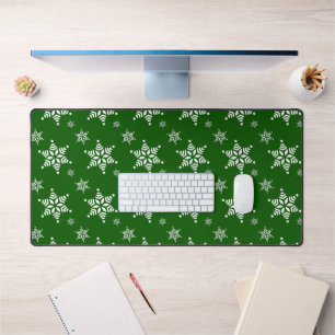 Snowflake Pattern, White Snowflakes, Snow, Green Desk Mat