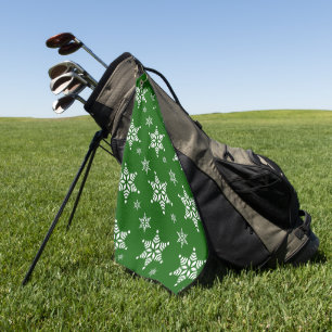 Snowflake Pattern, White Snowflakes, Snow, Green Golf Towel