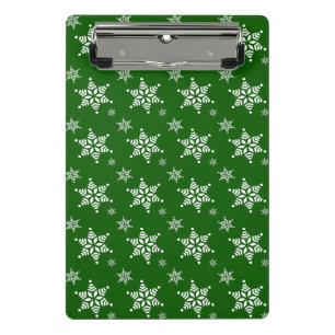 Snowflake Pattern, White Snowflakes, Snow, Green Mini Clipboard
